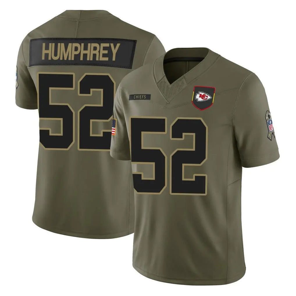 KC.Chiefs #52 Creed Humphrey Player Olive Salute to Service Limited Football Jerseys football jersey product view 1