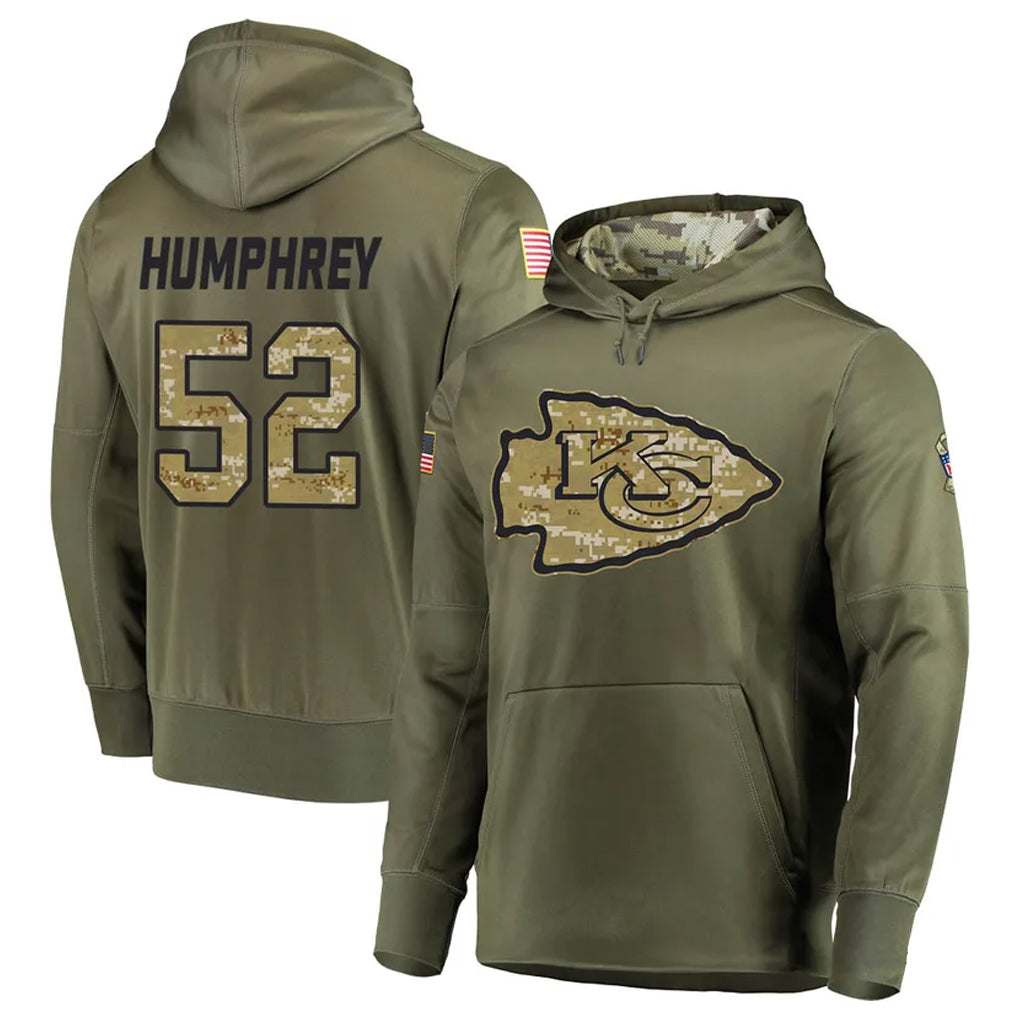 KC.Chiefs #52 Creed Humphrey Player Salute to Service Limited Olive Hoodies Football Jerseys football jersey product view 1
