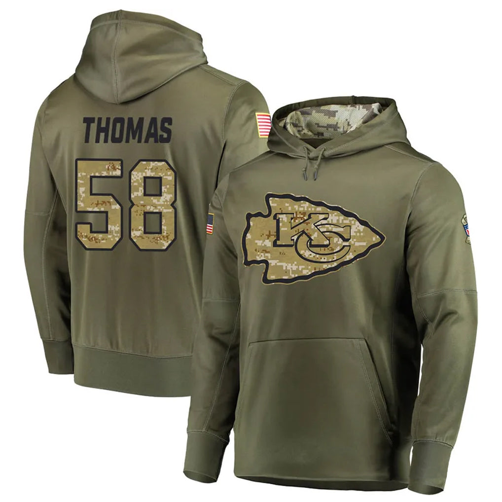 KC.Chiefs #58 Derrick Thomas Player Salute to Service Limited Olive Hoodies Football Jerseys football jersey product view 1