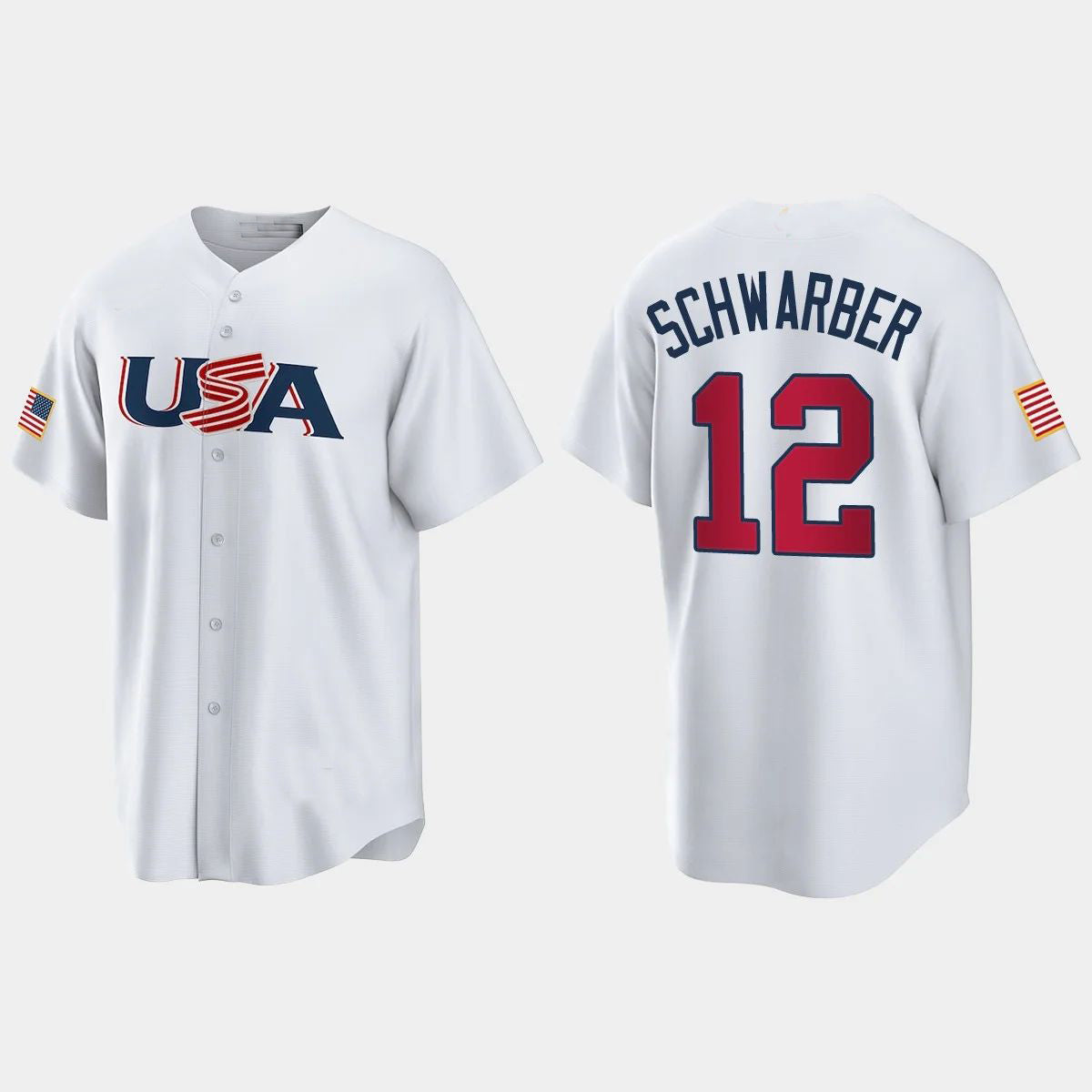 #12 KYLE SCHWARBER PHILADELPHIA PHILLIES 2023 WORLD BASEBALL CLASSIC USA REPLICA JERSEY ¨C WHITE Stitches Baseball Jerseys baseball jersey product view 1