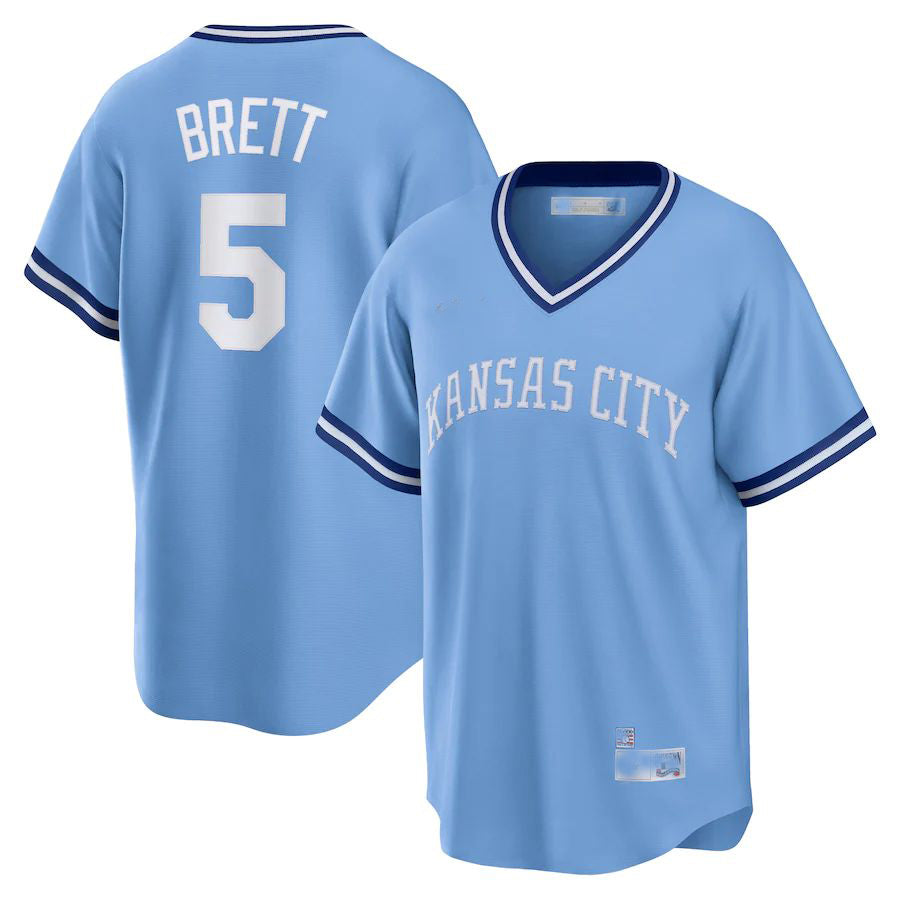 Kansas City Royals #5 George Brett Light Blue Road Cooperstown Collection Player Jersey Baseball Jerseys baseball jersey product view 1