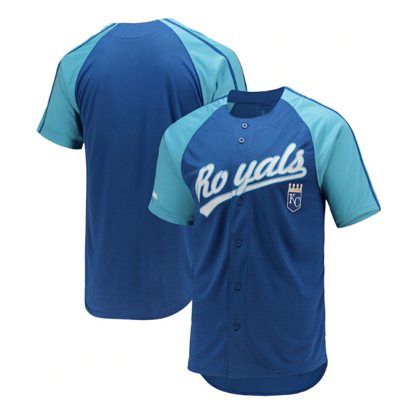 Kansas City Royals Stitches Button-Down Raglan Replica Jersey - Royal Baseball Jerseys baseball jersey product view 1