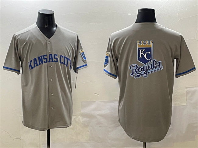 Kansas City Royals Team Big Logo Gray 2024 Away Limited Stitched Baseball Jersey baseball jersey product view 1