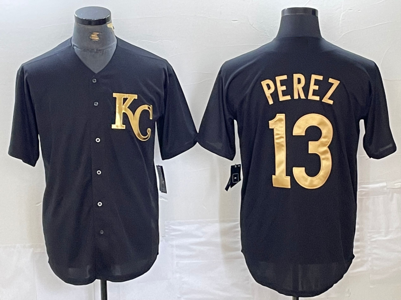 Kansas City Royals #13 Salvador Perez Black Gold Cool Base Stitched Baseball Jerseys baseball jersey product view 1