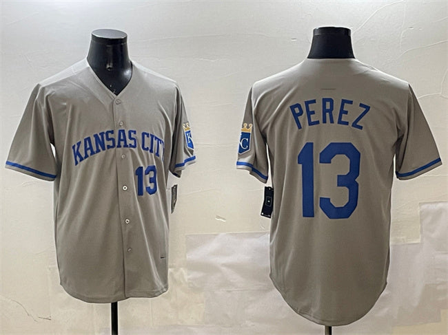 Kansas City Royals #13 Salvador Perez Gray 2024 Away Limited Stitched Baseball Jersey baseball jersey product view 1