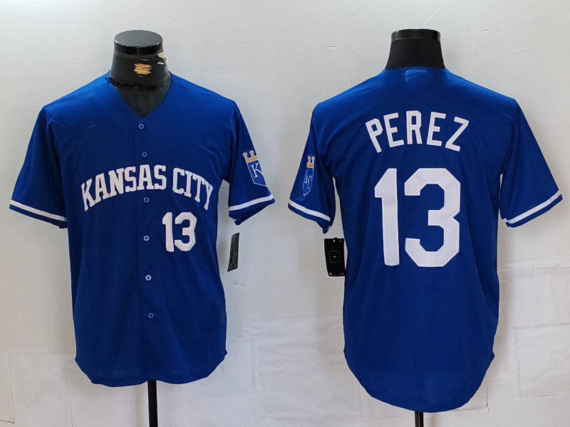 Kansas City Royals #13 Salvador Perez Number Royal Cool Base Stitched Baseball Jerseys baseball jersey product view 1