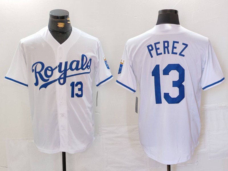 Kansas City Royals #13 Salvador Perez Number White Cool Base Stitched Baseball Jerseys baseball jersey product view 1