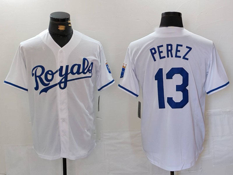 Kansas City Royals #13 Salvador Perez White Cool Base Stitched Baseball Jerseys baseball jersey product view 1