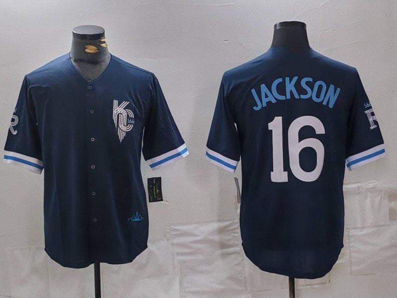 Kansas City Royals #16 Bo Jackson Navy City Connect Cool Base Stitched Baseball Jersey baseball jersey product view 1