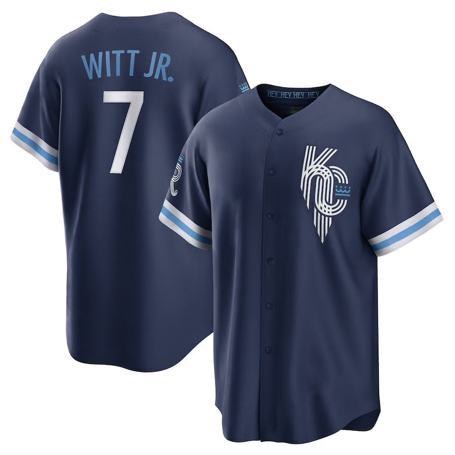 Kansas City Royals #7 Bobby Witt Jr. City Connect Replica Player Jersey - Navy Stitched Baseball Jersey baseball jersey product view 1