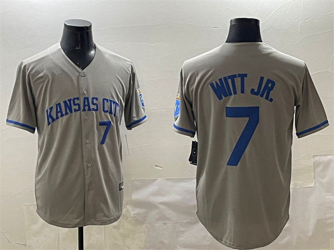 Kansas City Royals #7 Bobby Witt Jr. Gray 2024 Away Limited Stitched Baseball Jersey baseball jersey product view 1