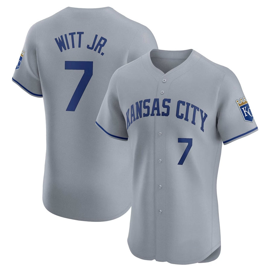 Kansas City Royals #7 Bobby Witt Jr. Road Elite Player Jersey - Gray Stitched Baseball Jersey baseball jersey product view 1