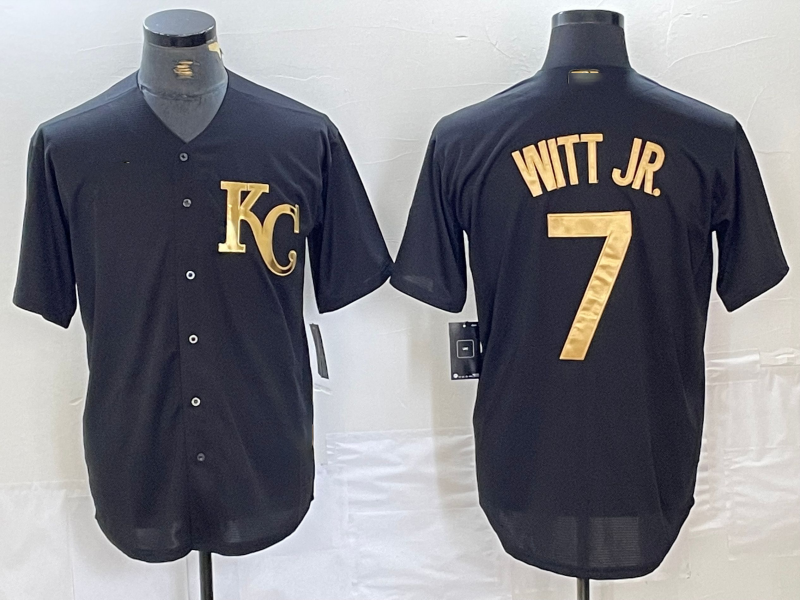 Kansas City Royals #7 Bobby Witt Jr Black Gold Cool Base Stitched Baseball Jerseys baseball jersey product view 1