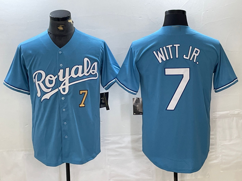 Kansas City Royals #7 Bobby Witt Jr Number Light Blue Cool Base Stitched Baseball Jersey baseball jersey product view 1