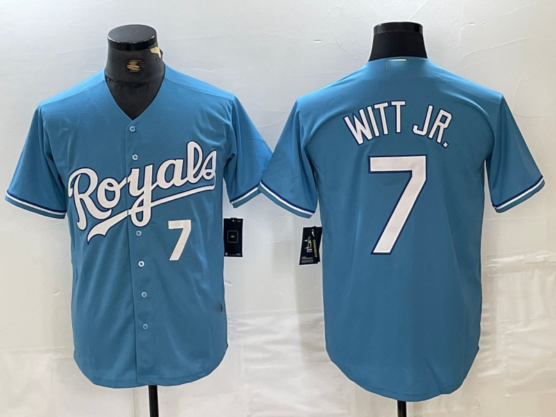 Kansas City Royals #7 Bobby Witt Jr Number Light Blue Cool Base Stitched Baseball Jersey baseball jersey product view 1