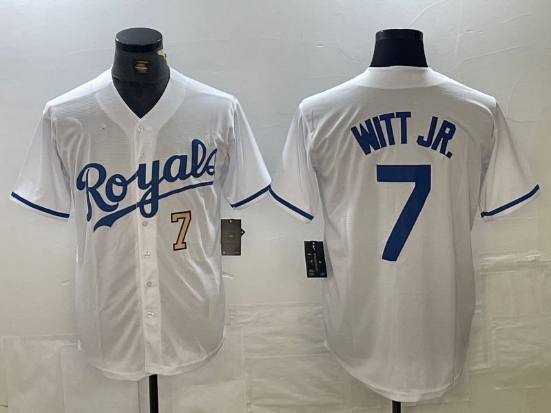Kansas City Royals #7 Bobby Witt Jr Number White Cool Base Stitched Baseball Jersey baseball jersey product view 1