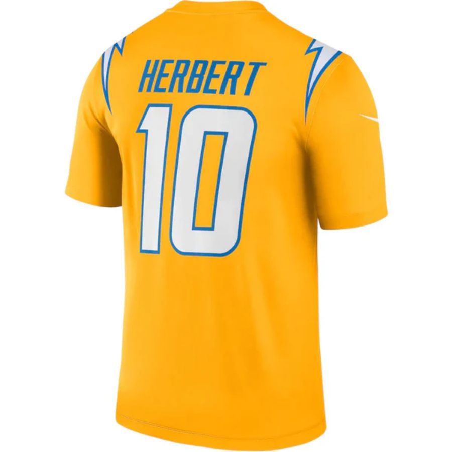 #10 Justin Herbert Player LA.Chargers Gold Inverted Legend Football Jerseys football jersey product view 1
