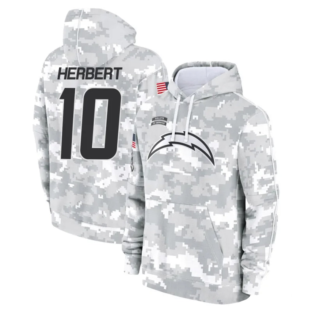 LA.Chargers #10 Justin Herbert Player Arctic Camo Salute To Service Limited Hoodies Game Football Jerseys football jersey product view 1