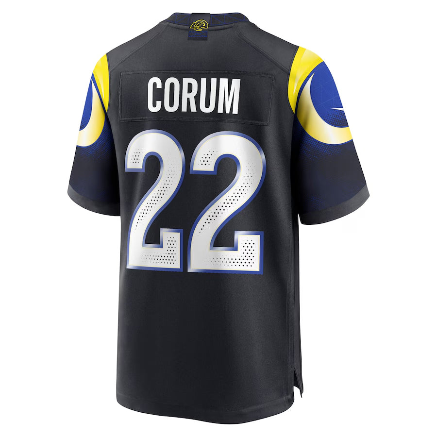 LA.Rams #22 Blake Corum Player Midnight Blue Rivalries Collection Game Football Jerseys football jersey product view 1