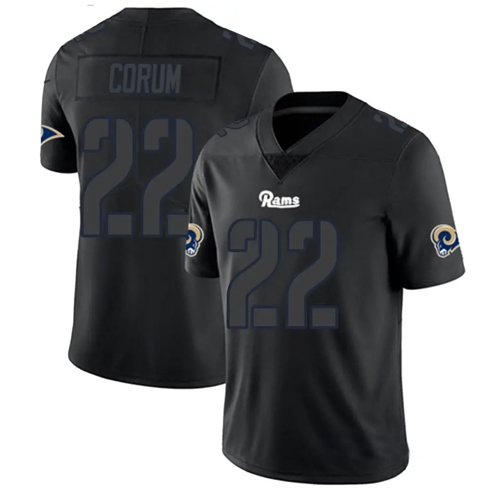 LA.Rams #22 Blake Corum Player Limited Black Impact Football Jerseys football jersey product view 1
