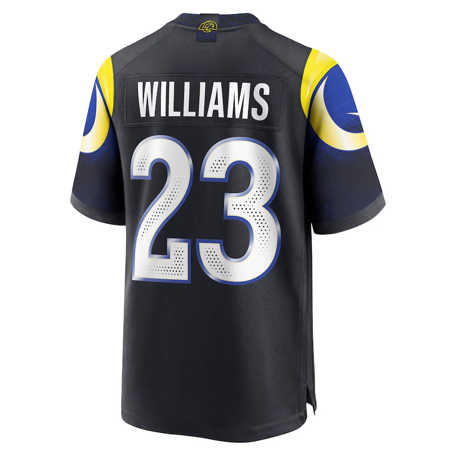 LA.Rams #23 Kyren Williams Player Midnight Blue Rivalries Collection Game Football Jerseys football jersey product view 1