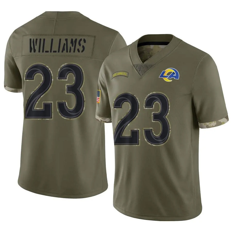 LA.Rams #23 Kyren Williams Player Salute To Service Olive Football Jerseys football jersey product view 1
