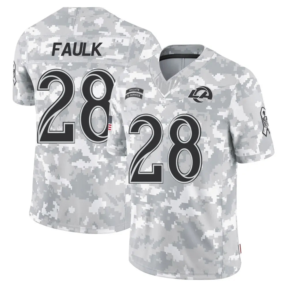 LA.Rams #28 Marshall Faulk Player Arctic Camo Salute to Service Limited Football Jerseys football jersey product view 1