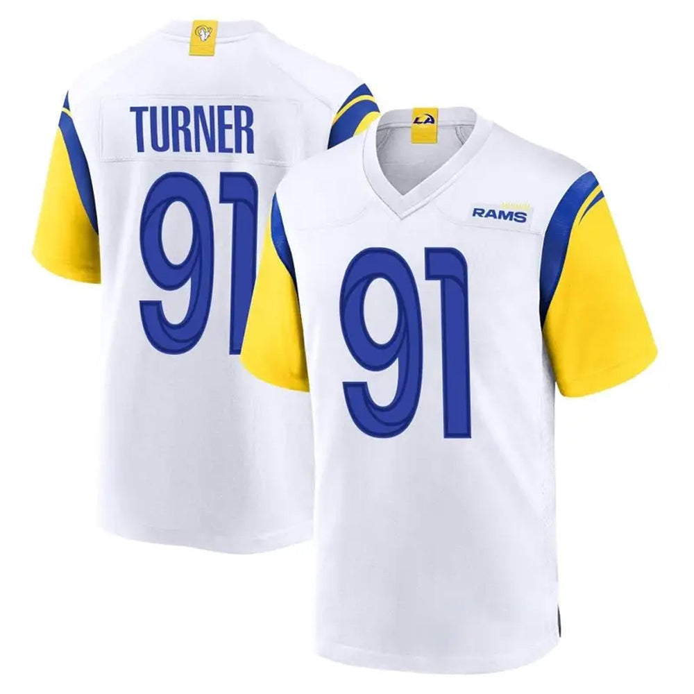 LA.Rams #91 Kobie Turner Player White Home Game Football Jerseys football jersey product view 1