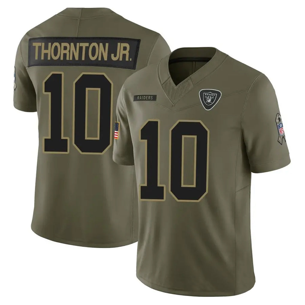 LV.Raiders #10 Dont'e Thornton Jr. Player Salute To Service Limited Olive Football Jerseys football jersey product view 1