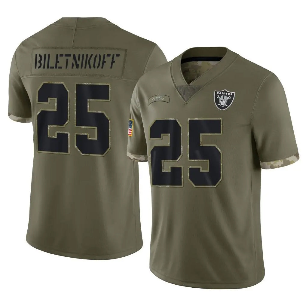 LV.Raiders #25 Fred Biletnikoff Player Salute To Service Olive Football Jerseys football jersey product view 1