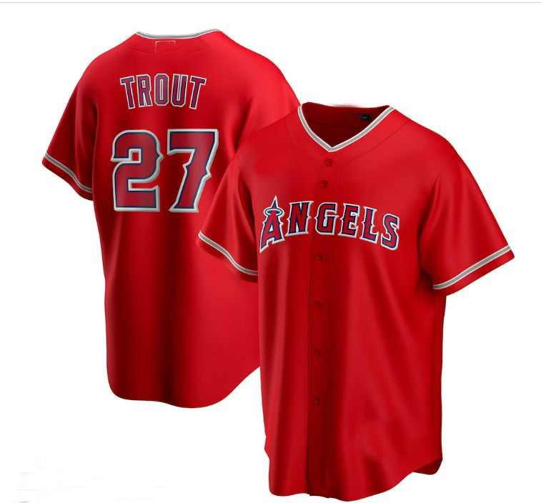 Los Angeles Angels #27 Mike Trout Red Alternate Replica Player Jersey Men Youth Women Baseball Jerseys baseball jersey product view 1