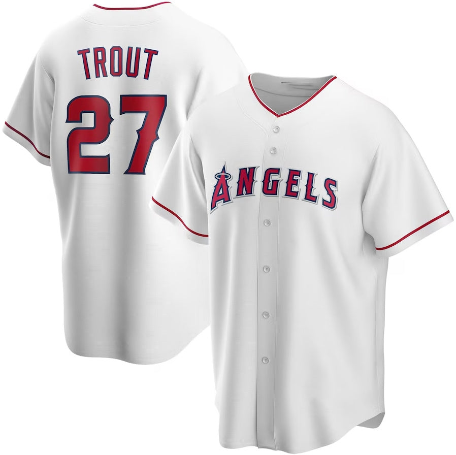Los Angeles Angels #27 Mike Trout Alternate Replica Player Jersey - White Stitched Baseball Jersey baseball jersey product view 1