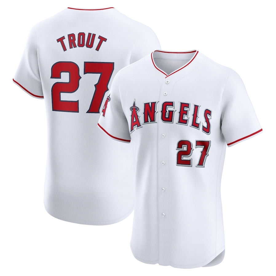 Los Angeles Angels #27 Mike Trout Home Elite Player Jersey - White Stitched Baseball Jersey baseball jersey product view 1