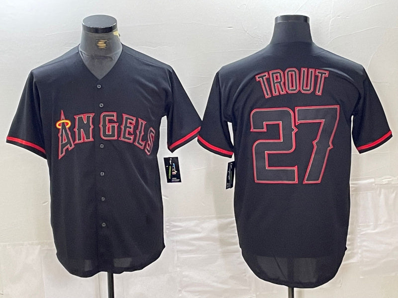 Los Angeles Angels #27 Mike Trout Lights Out Black Fashion Cool base Baseball Jerseys baseball jersey product view 1