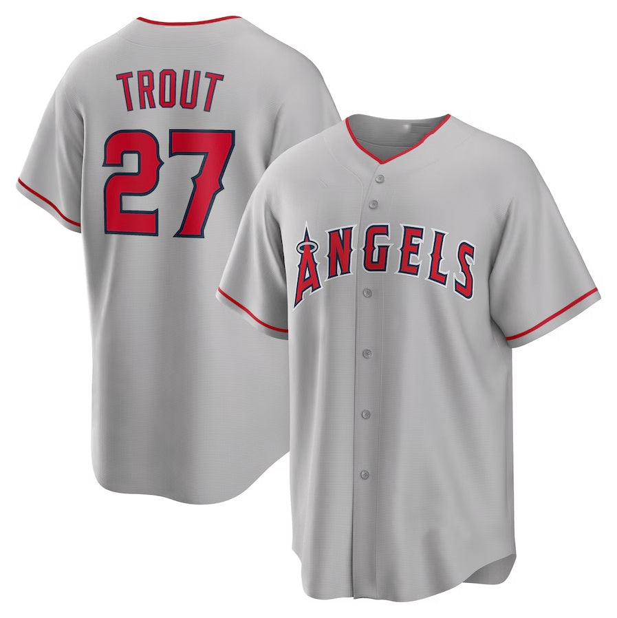 Los Angeles Angels #27 Mike Trout Road Replica Player Name Jersey - Silver Stitched Baseball Jersey baseball jersey product view 1