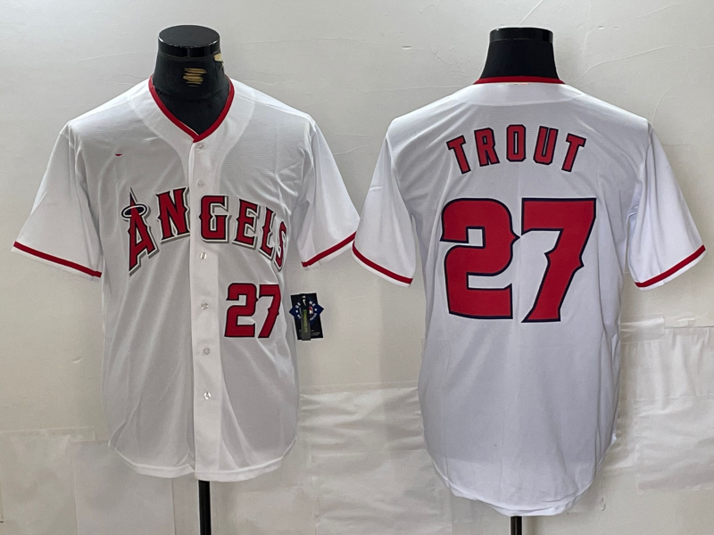 Los Angeles Angels #27 Mike Trout White Cool Base Baseball Jersey baseball jersey product view 1