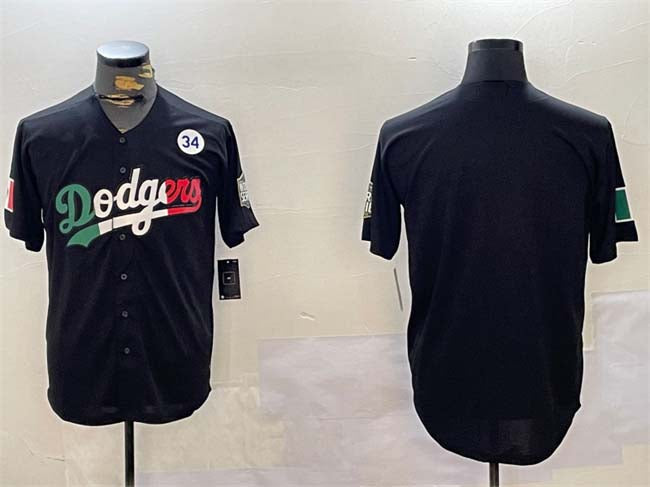 Los Angeles Dodgers Blank Black Mexico 2024 World Series With No. 34 Patch Cool Base Stitched Baseball Jersey baseball jersey product view 1