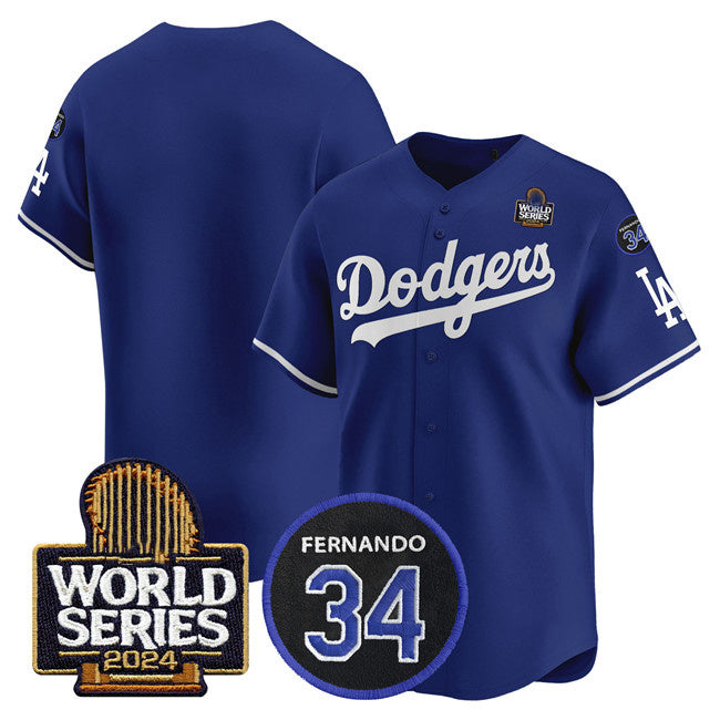 Los Angeles Dodgers Blank Royal 2024 World Series With Fernando Memorial Patch Limited Stitched Baseball Jersey baseball jersey product view 1