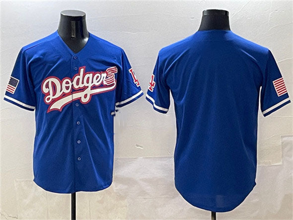 Los Angeles Dodgers Blank Royal With American Flag Patch Limited Stitched Baseball Jersey baseball jersey product view 1