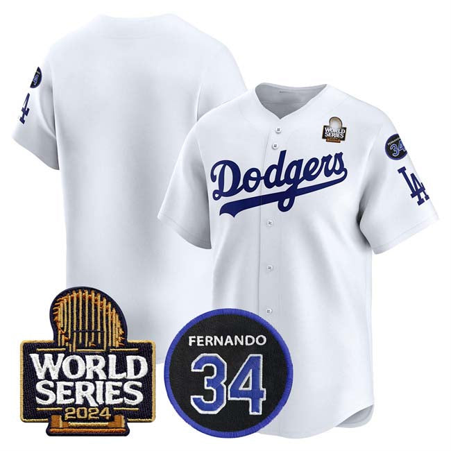 Los Angeles Dodgers Blank White 2024 World Series With Fernando Memorial Patch Limited Stitched Baseball Jersey baseball jersey product view 1