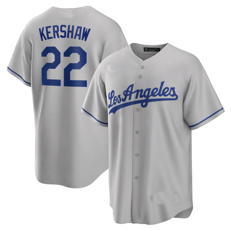 Los Angeles Dodgers #22 Clayton Kershaw Gray Road Replica Player Name Jersey Baseball Jerseys baseball jersey product view 1