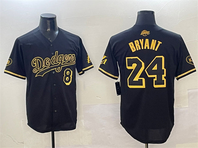 Los Angeles Dodgers Front #8 Back #24 Kobe Bryant Black Gold Stitched Baseball Jersey baseball jersey product view 1