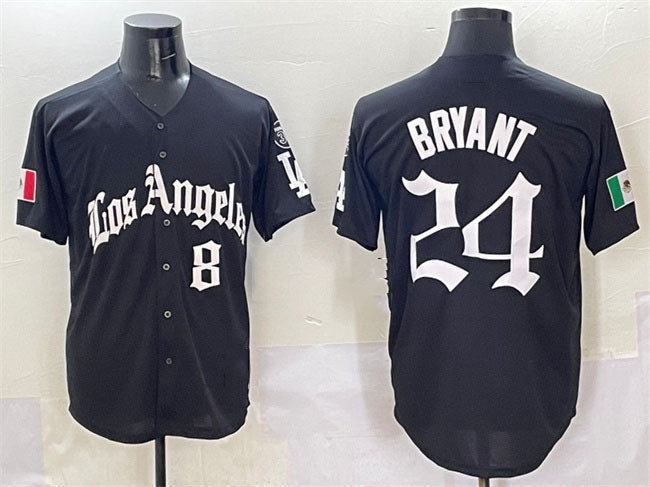 Los Angeles Dodgers Front #8 Back #24 Kobe Bryant Black Mexico 2025 LA Gothic Style With Fernando Patch Vapor Premier Limited Stitched Baseball Jersey baseball jersey product view 1