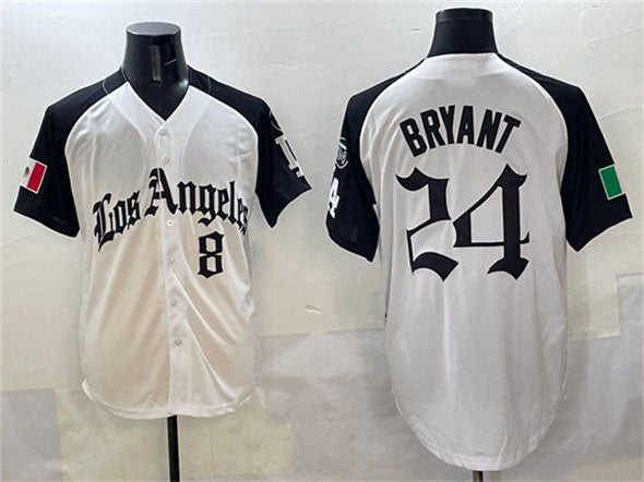 Los Angeles Dodgers Front #8 Back #24 Kobe Bryant White Black Mexico 2025 LA Gothic Style With Fernando Patch Vapor Premier Limited Stitched Baseball Jersey baseball jersey product view 1
