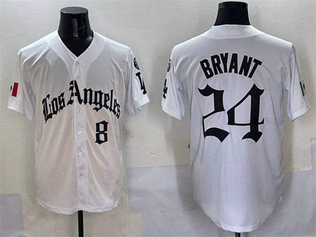 Los Angeles Dodgers Front #8 Back #24 Kobe Bryant White Mexico 2025 LA Gothic Style With Fernando Patch Vapor Premier Limited Stitched Baseball Jersey baseball jersey product view 1