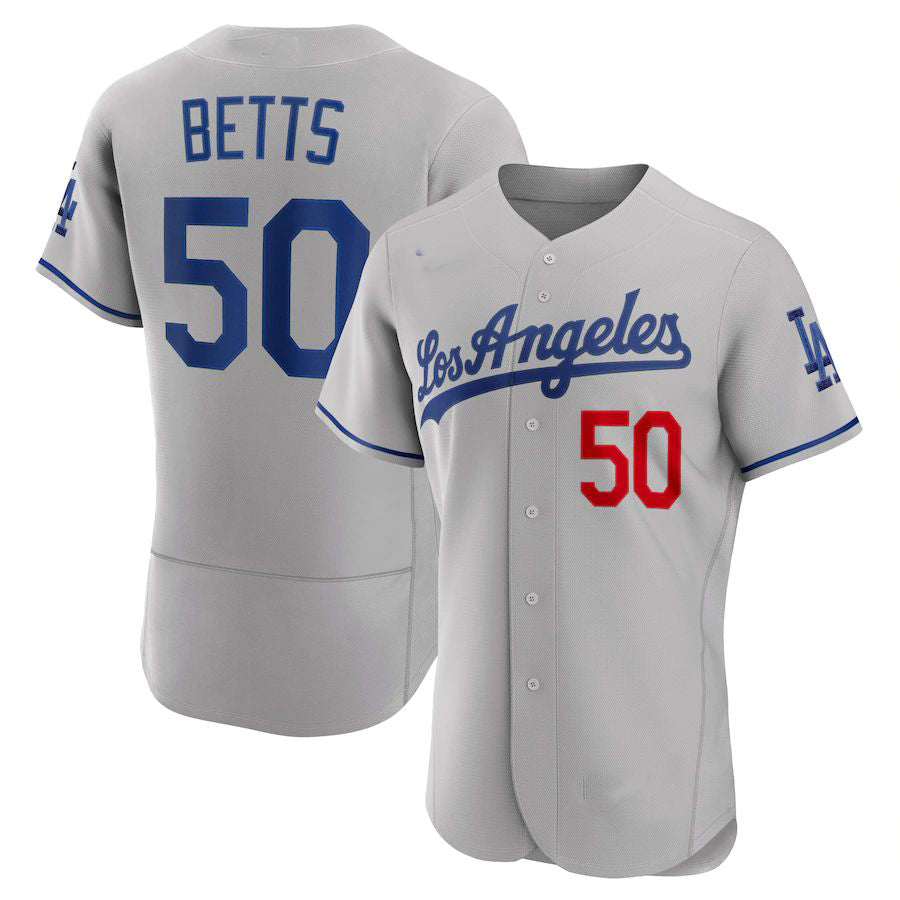 Los Angeles Dodgers #50 Mookie Betts Gray Away Authentic Player Jersey Baseball Jerseys baseball jersey product view 1