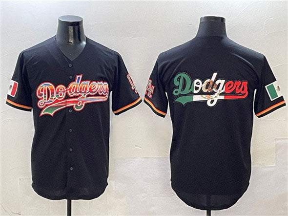 Los Angeles Dodgers Team Big Logo Black Mexico Limited Stitched Baseball Jersey baseball jersey product view 1