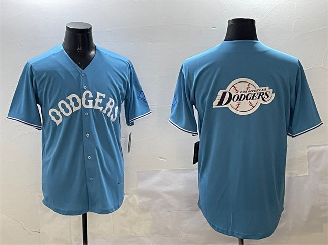Los Angeles Dodgers Team Big Logo Light Blue Limited Stitched Baseball Jersey baseball jersey product view 1