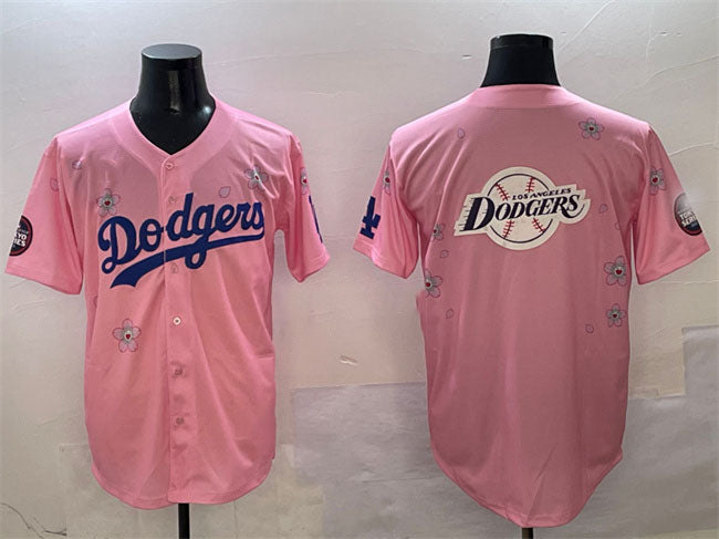 Los Angeles Dodgers Team Big Logo Pink 2025 Tokyo Series Limited Stitched Baseball Jersey baseball jersey product view 1