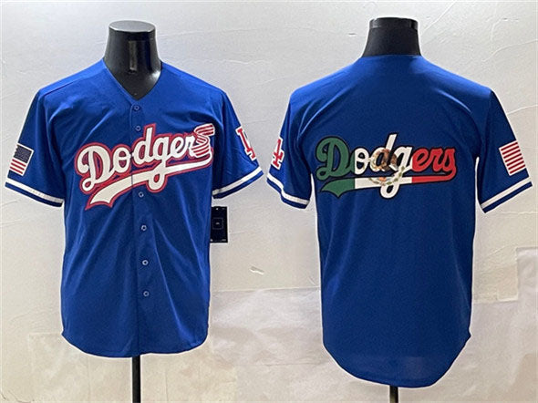 Los Angeles Dodgers Team Big Logo Royal With American Flag Patch Limited Stitched Baseball Jersey baseball jersey product view 1